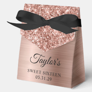 Glittery Rose Gold Glam Sweet Sixteen Favor Box