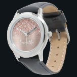 Glittery Rose Gold Glam White Name Watch<br><div class="desc">Customize the modern handwritten style script to create your own wrist watch for your daughter. Add a monogram initial behind the name to create your own first name initial combination. Girly glam faux rose gold glitter and metallic brushed metal foil digital art that print like a photo on her gift....</div>
