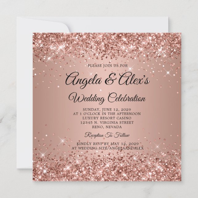 Glittery Rose Gold Gradient Elegant Wedding Invitation (Front)