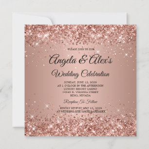 Glittery Rose Gold Gradient Elegant Wedding Invitation