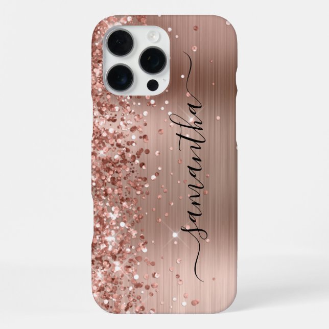 Glittery Rose Gold Metallic Girly Signature iPhone Case (Back)