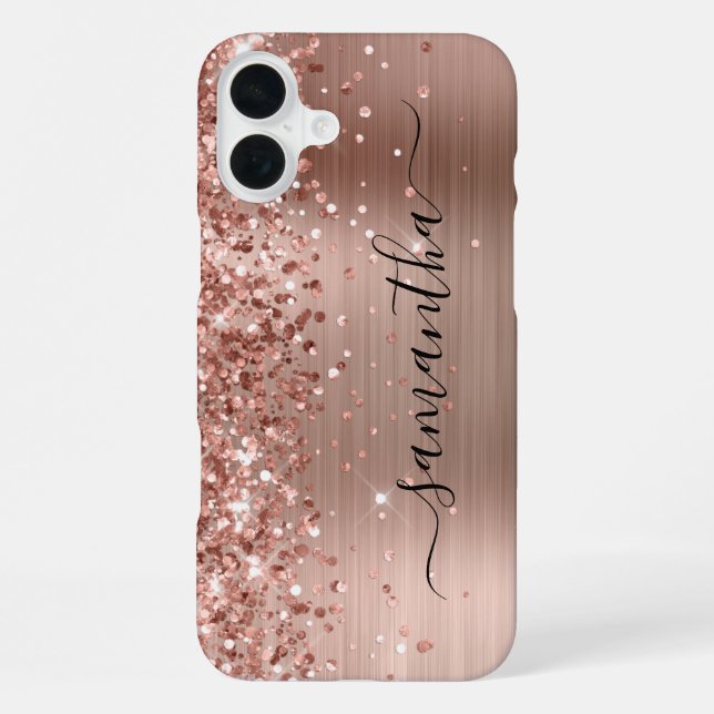 Glittery Rose Gold Metallic Girly Signature iPhone Case (Back)