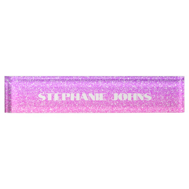 Glittery Rose Gold Pink Monogram Custom Name Cool Nameplate (Front)