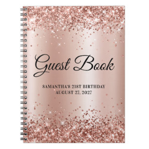 Glittery Rose Gold Shimmer 21st Birthday Guestbook Notebook