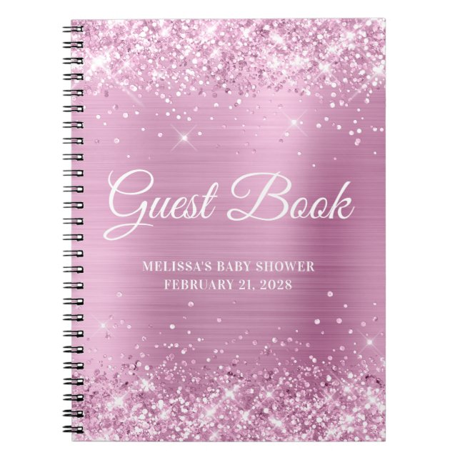Glittery Rose rose Baby shower livre d'or (Devant)