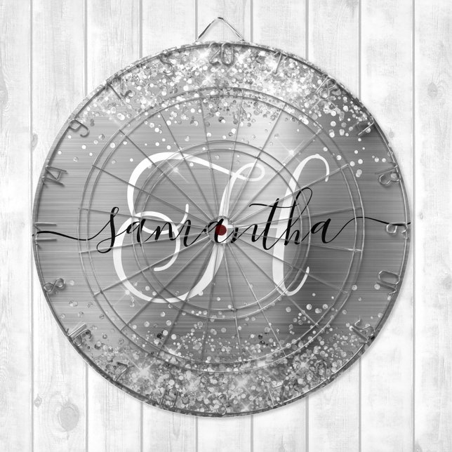 Glittery Rose Silver Glam Monogram Dartboard (Creator Uploaded)