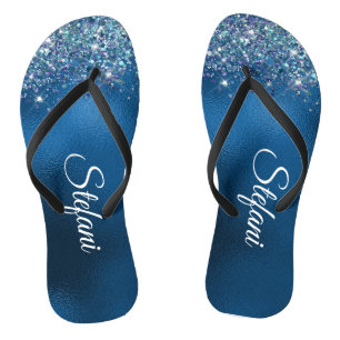 Glittery Royal Blue Foil Individual Name Flip Flops