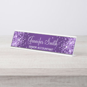 Glittery Royal Purple Gradient Desk Name Plate