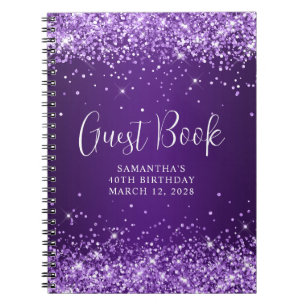 Glittery Royal Purple Ombre 40th Birthday Guest Notebook