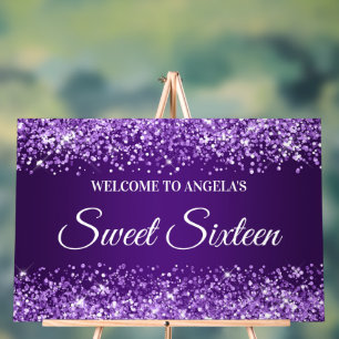 Glittery Royal Purple Sweet Sixteen Acrylic Sign