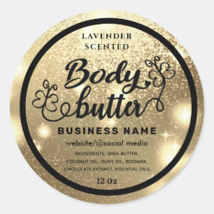 Glittery script butterfly body butter label