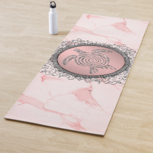 Glittery Sea Turtle on Pink Marble Yoga Mat