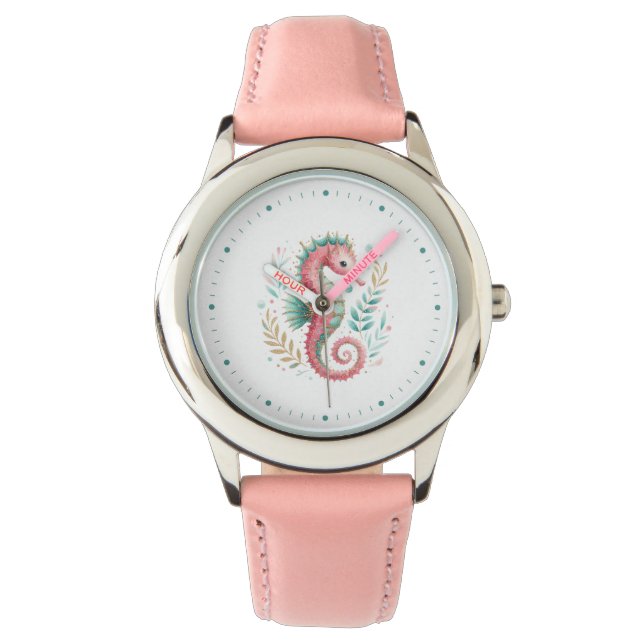 Glittery Seahorse on On White Watch (Front)