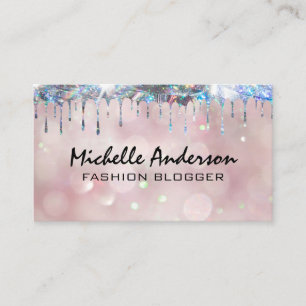 Glittery Shiny Drip Bokeh Light Pink Background Business Card