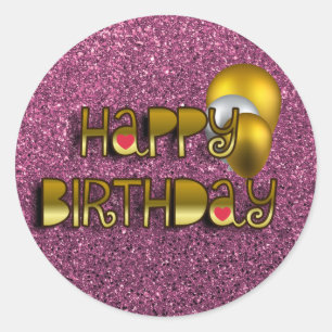 Glittery Shiny Happy Birthday Script Typography Classic Round Sticker