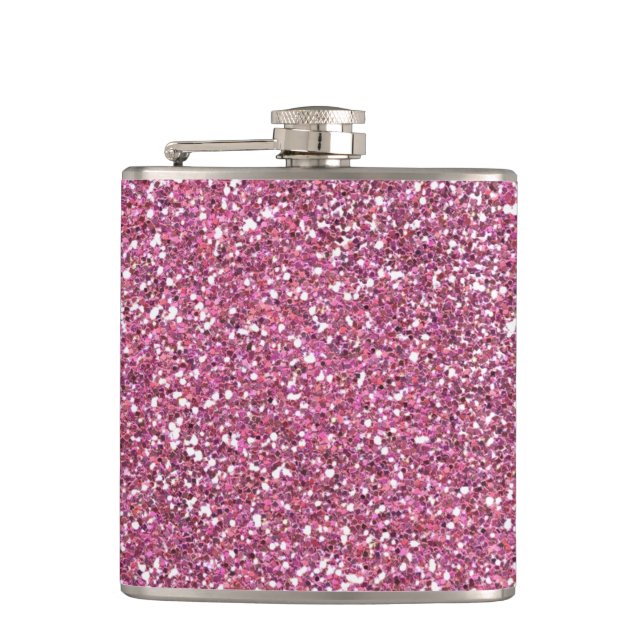 Glittery Shiny Pink Glitters Hip Flask (Front)