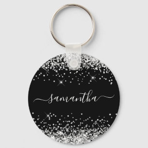 Glittery Silver and Black Girly Name Keychain