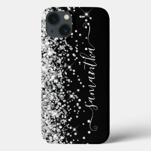 Glittery Silver and Black Girly Signature iPhone 13 Case