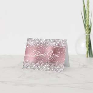 Glittery Silver and Light Pink Foil 40th Birthday Thank You Card