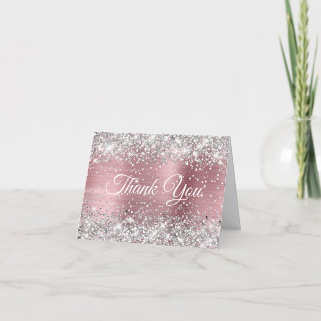 Glittery Silver and Light Pink Foil 40th Birthday Thank You Card (Front)