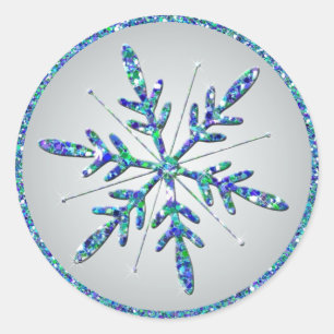 Glittery Silver Aqua Blue Green Snowflake Sticker