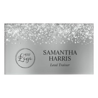 Glittery Silver Blur Logo Name Tag