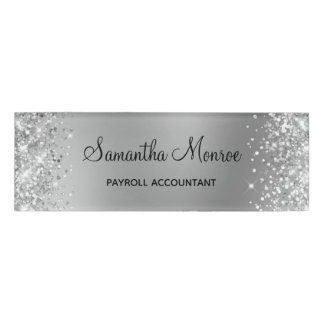 Glittery Silver Blur Name Tag