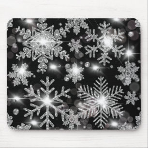 Glittery silver festive snowflake pattern mouse pad
