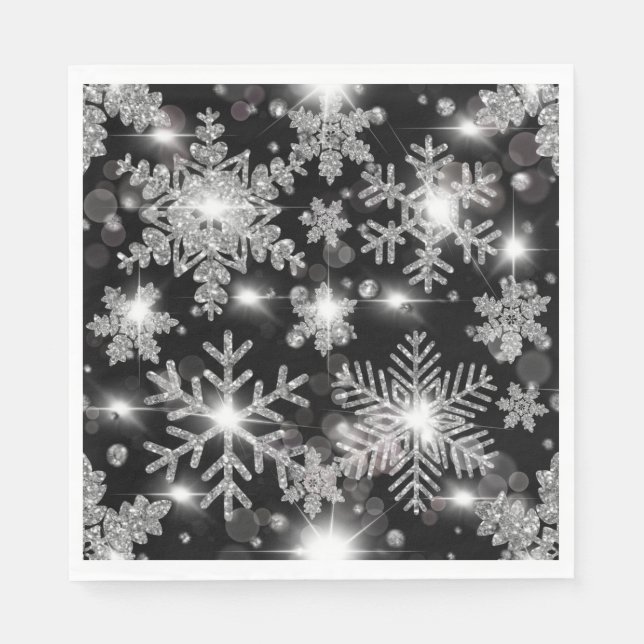 Glittery silver festive snowflake pattern   napkin (Front)