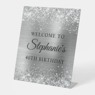 Glittery Silver Foil 40th Birthday Pedestal Sign