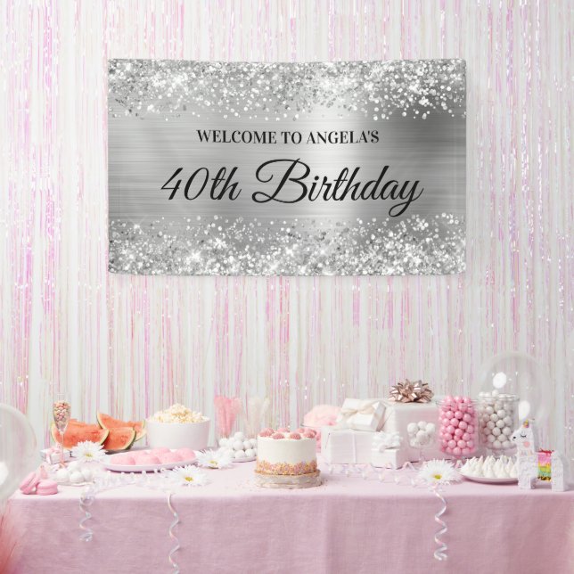 Glittery Silver Foil 40th Birthday Welcome Banner (Party)