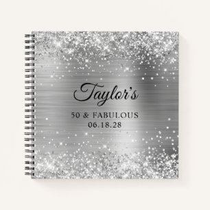 Glittery Silver Foil 50 & Fabulous Guest Notebook