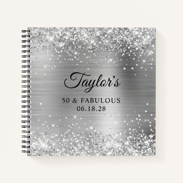 Glittery Silver Foil 50 & Fabulous Guest Notebook (Front)