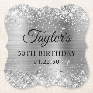 Glittery Silver Foil 50th Birthday Paper Coaster