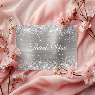 Glittery Silver Foil 60th Birthday Thank You Postcard