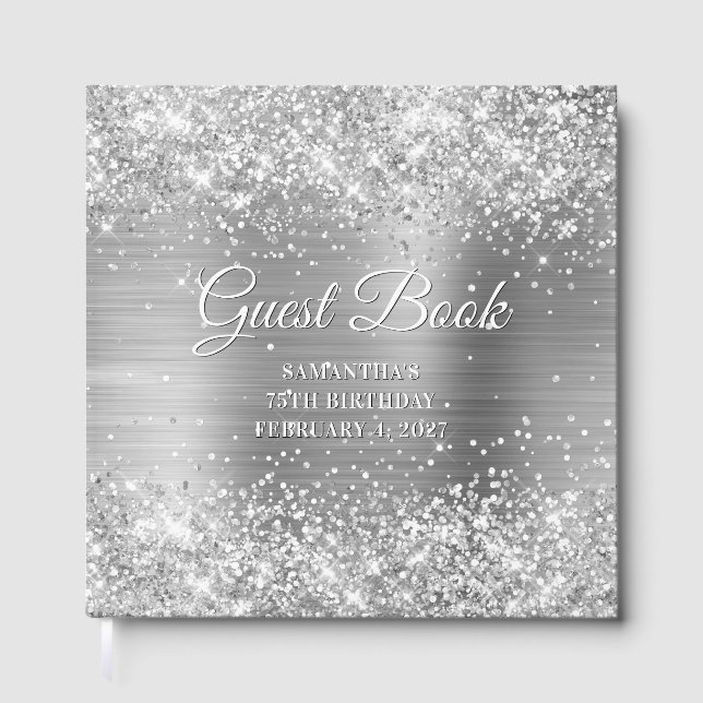 Glittery Silver Foil 75th Birthday Guest Book (Front)