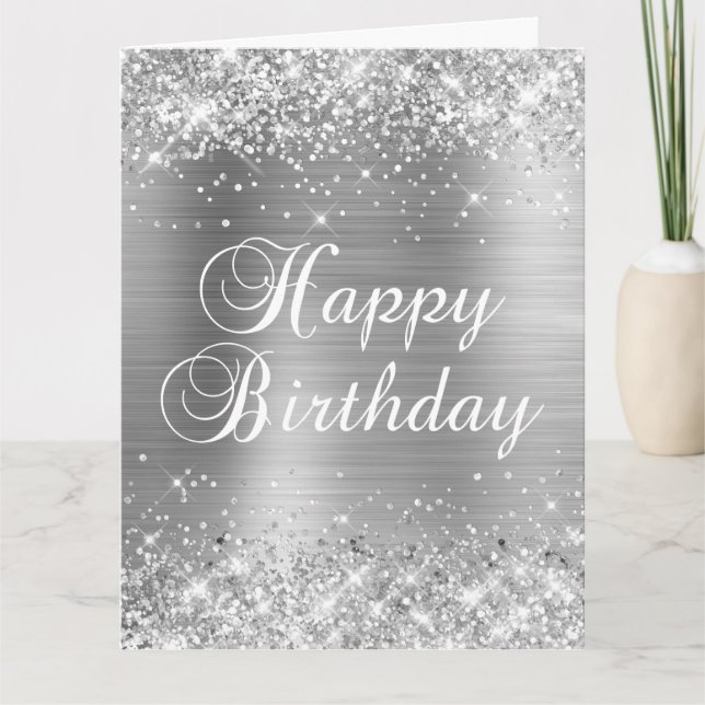 Glittery Silver Foil Big Happy Birthday Card (Front)