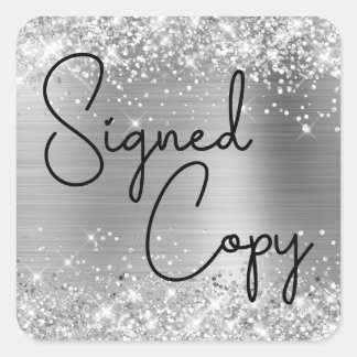 Glittery Silver Foil Cute Heart Signed Copy Square Sticker