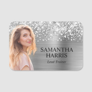 Glittery Silver Foil Cutout Photo Name Tag
