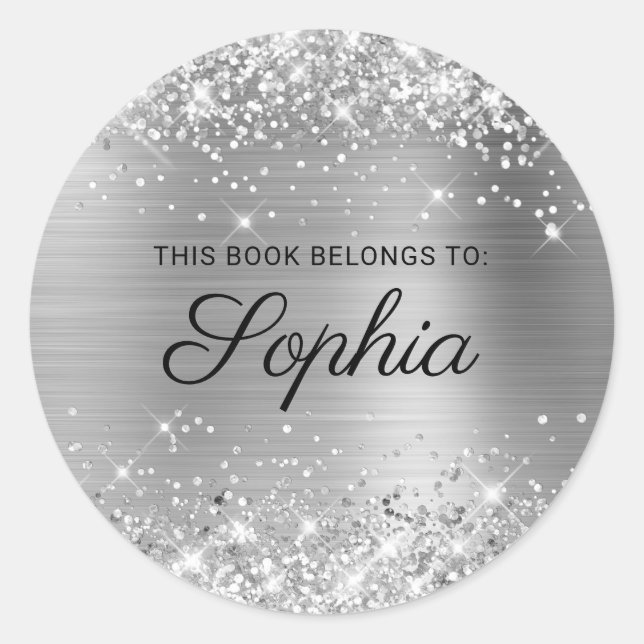 Glittery Silver Foil Elegant Calligraphy Book Classic Round Sticker (Front)