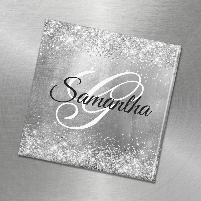 Glittery Silver Foil Fancy Monogram Magnet (Creator Uploaded)