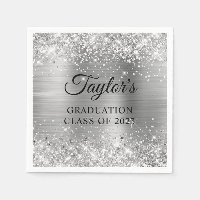 Glittery Silver Foil Graduation Napkin (Front)