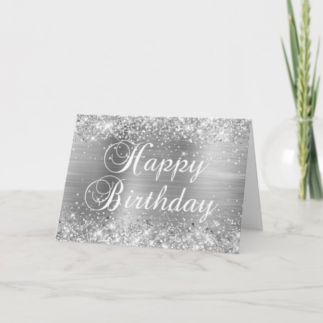 Glittery Silver Foil Happy Birthday Card (Front)