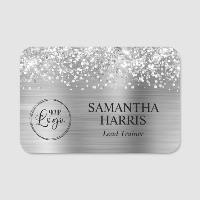 Glittery Silver Foil Logo Name Tag (Front)