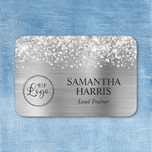 Glittery Silver Foil Logo Name Tag