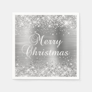 Glittery Silver Foil Merry Christmas Napkin