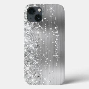 Glittery Silver Foil Modern Girly Signature iPhone 13 Case