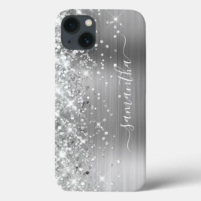 Glittery Silver Foil Modern Girly Signature Case-Mate iPhone Case (Back)