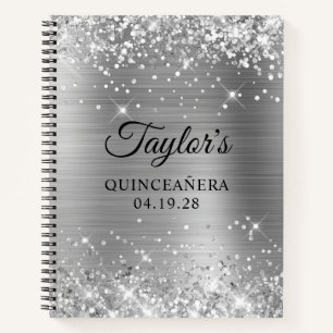 Glittery Silver Foil Quinceanera Guest Notebook