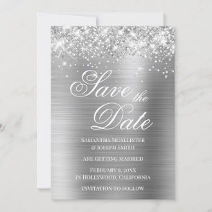Glittery Silver Foil Save the Date Invitation